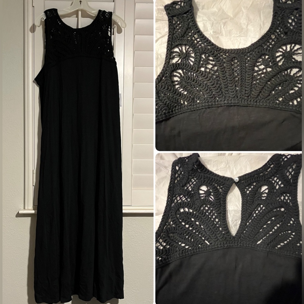 NWT J.JILL : Black Embroidered Halter Maxi Dress - Picture 1 of 13